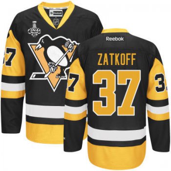 Men's Pittsburgh Penguins #37 Jeff Zatkoff Black Third 2017 Stanley Cup NHL Finals Patch Jersey