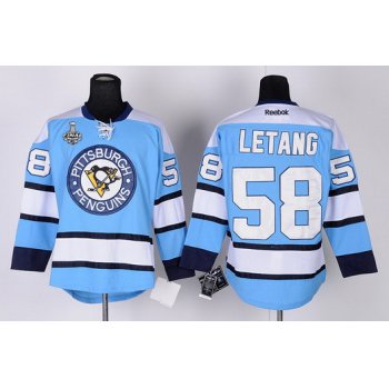 Men's Pittsburgh Penguins #58 Kris Letang Light Blue 2017 Stanley Cup NHL Finals Patch Jersey