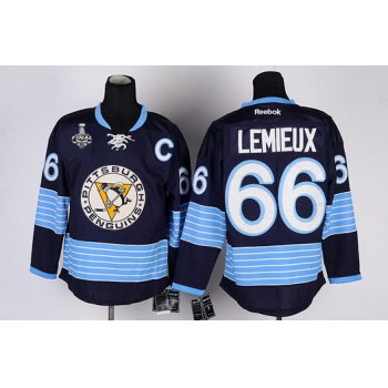 Men's Pittsburgh Penguins #66 Mario Lemieux Retired Navy Blue Third 2017 Stanley Cup NHL Finals C Patch Jersey
