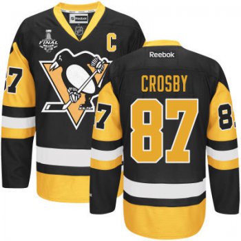 Men's Pittsburgh Penguins #87 Sidney Crosby Black Third 2017 Stanley Cup NHL Finals C Patch Jersey