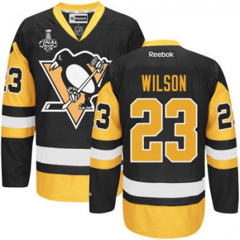 Youth Pittsburgh Penguins #23 Scott Wilson Black With Gold 2017 Stanley Cup NHL Finals Patch Jersey