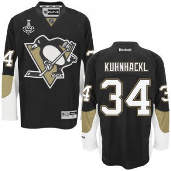 Youth Pittsburgh Penguins #34 Tom Kuhnhackl Black Home 2017 Stanley Cup NHL Finals Patch Jersey