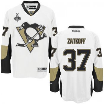 Youth Pittsburgh Penguins #37 Jeff Zatkoff White Away 2017 Stanley Cup NHL Finals Patch Jersey