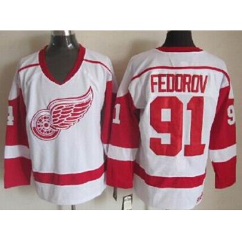 Detroit Red Wings #91 Sergei Fedorov White Throwback CCM Jersey