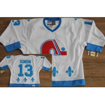 Quebec Nordiques #13 Mats Sundin White With Light Blue Throwback CCM Jersey