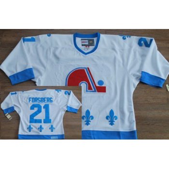Quebec Nordiques #21 Peter Forsberg White With Light Blue Throwback CCM Jersey