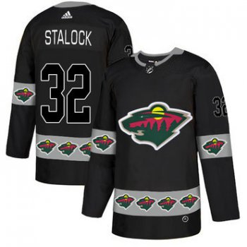 Men's Minnesota Wild #32 Alex Stalock Black Team Logos Fashion Adidas Jersey