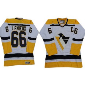 Pittsburgh Penguins #66 Mario Lemieux 1993 White With Yellow Throwback CCM Jersey