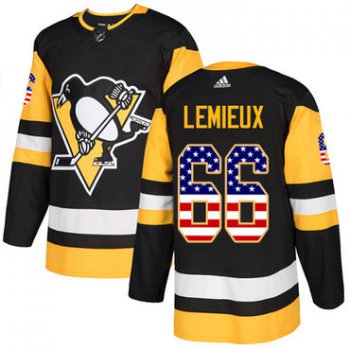 Adidas Penguins #66 Mario Lemieux Black Home Authentic USA Flag Stitched NHL Jersey