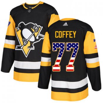 Adidas Penguins #77 Paul Coffey Black Home Authentic USA Flag Stitched NHL Jersey