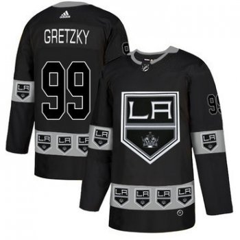Men's Los Angeles Kings #99 Wayne Gretzky Black Team Logos Fashion Adidas Jersey