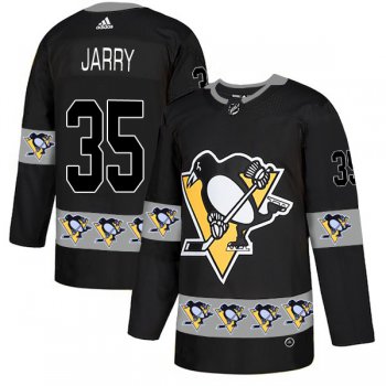Men's Pittsburgh Penguins #35 Tristan Jarry Black Team Logos Fashion Adidas Jersey