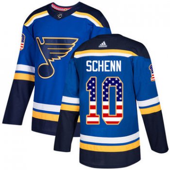 Adidas Blues #10 Brayden Schenn Blue Home Authentic USA Flag Stitched NHL Jersey