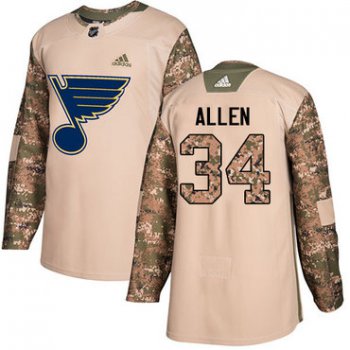 Adidas Blues #34 Jake Allen Camo Authentic 2017 Veterans Day Stitched NHL Jersey