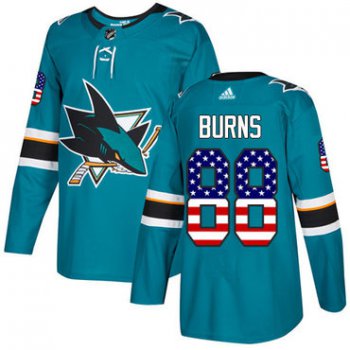 Adidas Sharks #88 Brent Burns Teal Home Authentic USA Flag Stitched NHL Jersey