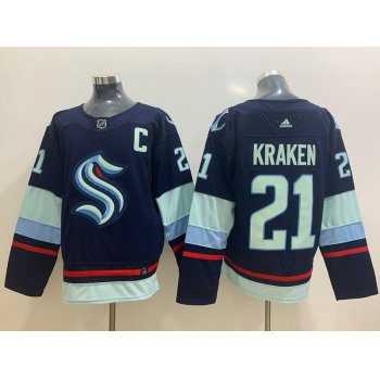 Men's Seattle Kraken #21 Kraken Navy Blue Stitched Adidas NHL Jersey