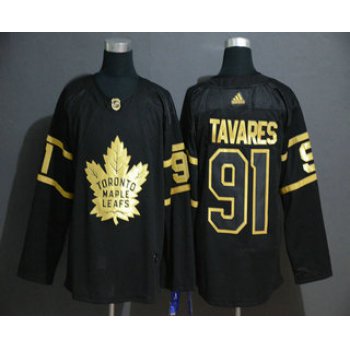 Men's Toronto Maple Leafs #91 John Tavares Black Golden Adidas Stitched NHL Jersey