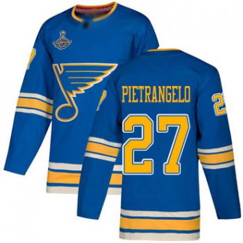 Blues #27 Alex Pietrangelo Blue Alternate Authentic Stanley Cup Champions Stitched Hockey Jersey