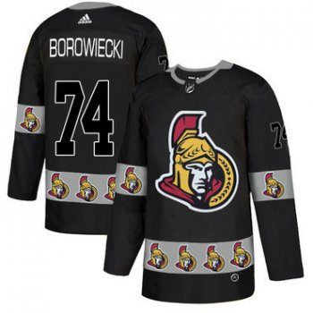 Men's Ottawa Senators #74 Mark Borowiecki Black Team Logos Fashion Adidas Jersey