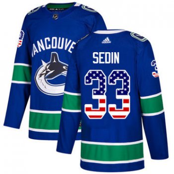 idas Canucks #33 Henrik Sedin Blue Home Authentic USA Flag Stitched NHL Jersey