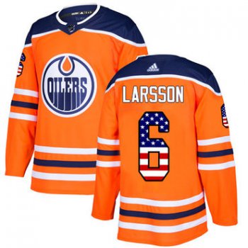 Adidas Oilers #6 Adam Larsson Orange Home Authentic USA Flag Stitched NHL Jersey