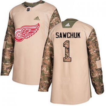 Adidas Red Wings #1 Terry Sawchuk Camo Authentic 2017 Veterans Day Stitched NHL Jersey