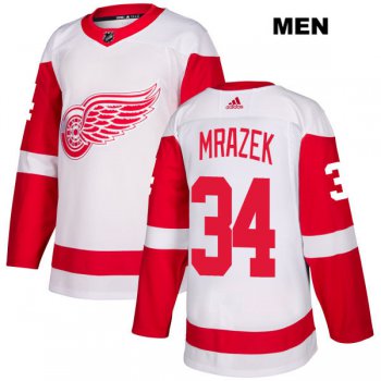 Mens Adidas Detroit Red Wings #34 Petr Mrazek White Away Authentic NHL Jersey