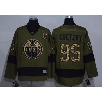 Men's Edmonton Oilers #99 Wayne Gretzky Green Salute to Service Stitched NHL Reebok Hockey Jersey
