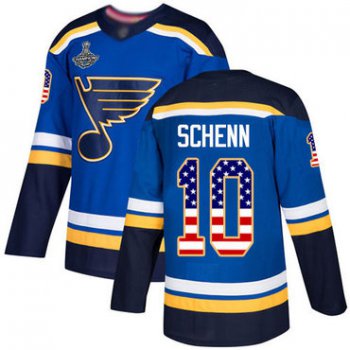 Blues #10 Brayden Schenn Blue Home Authentic USA Flag Stanley Cup Champions Stitched Hockey Jersey
