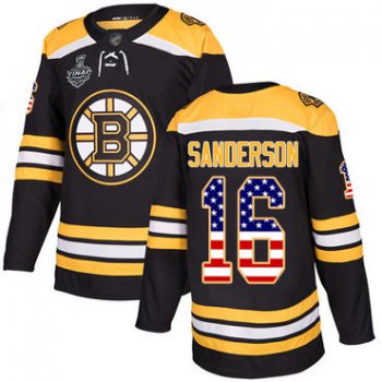 Men's Boston Bruins #16 Derek Sanderson Black Home Authentic USA Flag 2019 Stanley Cup Final Bound Stitched Hockey Jersey