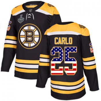 Men's Boston Bruins #25 Brandon Carlo Black Home Authentic USA Flag 2019 Stanley Cup Final Bound Stitched Hockey Jersey