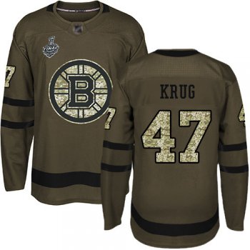 Men's Boston Bruins #47 Torey Krug Green Salute to Service 2019 Stanley Cup Final Bound Stitched Hockey Jersey
