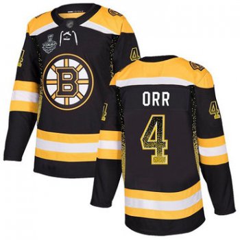 Men's Boston Bruins #4 Bobby Orr Black Home Authentic Drift Fashion 2019 Stanley Cup Final Bound Stitched Hockey Jersey