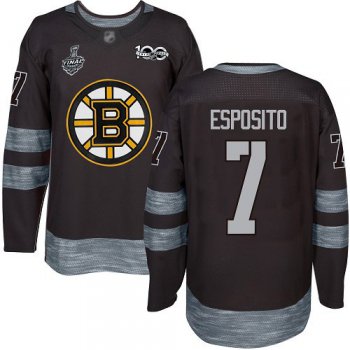 Men's Boston Bruins #7 Phil Esposito Black 1917-2017 100th Anniversary 2019 Stanley Cup Final Bound Stitched Hockey Jersey