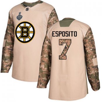 Men's Boston Bruins #7 Phil Esposito Camo Authentic 2017 Veterans Day 2019 Stanley Cup Final Bound Stitched Hockey Jersey