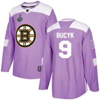 Men's Boston Bruins #9 Johnny Bucyk Purple Authentic Fights Cancer 2019 Stanley Cup Final Bound Stitched Hockey Jersey