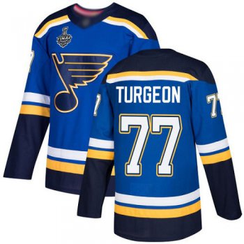 Men's St. Louis Blues #77 Pierre Turgeon Blue Home Authentic 2019 Stanley Cup Final Bound Stitched Hockey Jersey