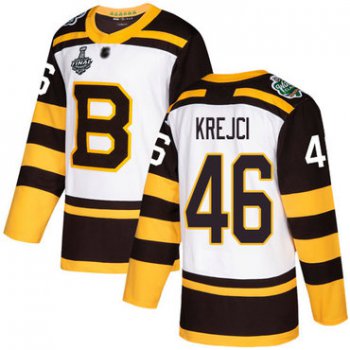 Men's Boston Bruins #46 David Krejci White Authentic 2019 Winter Classic 2019 Stanley Cup Final Bound Stitched Hockey Jersey