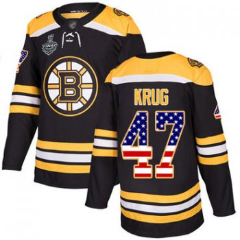 Men's Boston Bruins #47 Torey Krug Black Home Authentic USA Flag 2019 Stanley Cup Final Bound Stitched Hockey Jersey