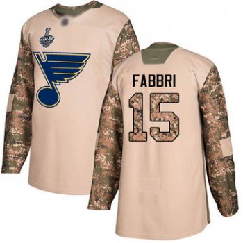 Men's St. Louis Blues #15 Robby Fabbri Camo Authentic 2017 Veterans Day 2019 Stanley Cup Final Bound Stitched Hockey Jersey