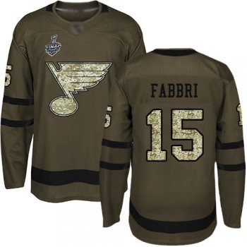 Men's St. Louis Blues #15 Robby Fabbri Green Salute to Service 2019 Stanley Cup Final Bound Stitched Hockey Jersey