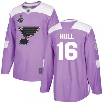 Men's St. Louis Blues #16 Brett Hull Purple Authentic Fights Cancer 2019 Stanley Cup Final Bound Stitched Hockey Jersey
