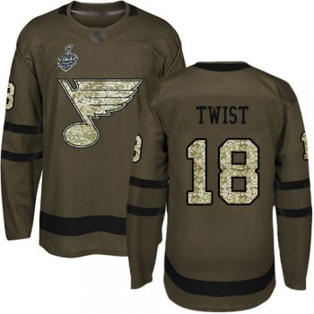 Men's St. Louis Blues #18 Tony Twist Green Salute to Service 2019 Stanley Cup Final Bound Stitched Hockey Jersey