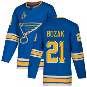 Men's St. Louis Blues #21 Tyler Bozak Blue Alternate Authentic 2019 Stanley Cup Final Bound Stitched Hockey Jersey
