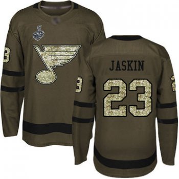 Men's St. Louis Blues #23 Dmitrij Jaskin Green Salute to Service 2019 Stanley Cup Final Bound Stitched Hockey Jersey