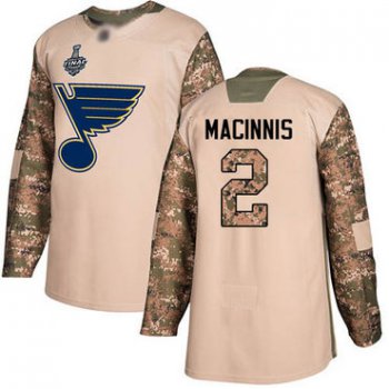 Men's St. Louis Blues #2 Al MacInnis Camo Authentic 2017 Veterans Day 2019 Stanley Cup Final Bound Stitched Hockey Jersey