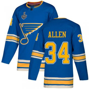 Men's St. Louis Blues #34 Jake Allen Blue Alternate Authentic 2019 Stanley Cup Final Bound Stitched Hockey Jersey