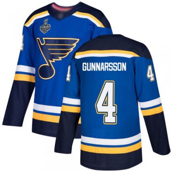 Men's St. Louis Blues #4 Carl Gunnarsson Blue Home Authentic 2019 Stanley Cup Final Bound Stitched Hockey Jersey