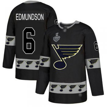 Men's St. Louis Blues #6 Joel Edmundson Black Authentic Team Logo Fashion 2019 Stanley Cup Final Bound Stitched Hockey Jersey