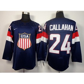 2014 Olympics USA #24 Ryan Callahan Navy Blue Jersey
